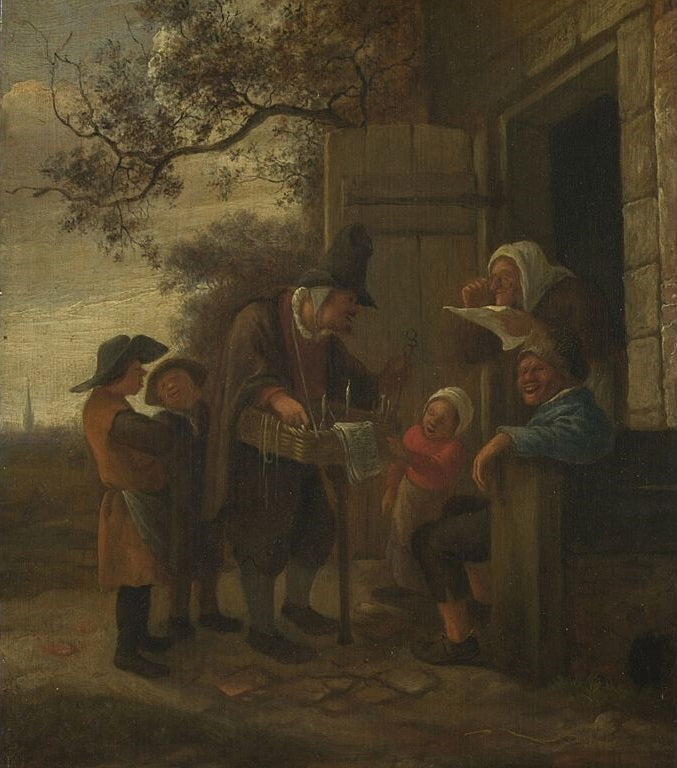 Un colporteur vendant des lunettes devant une chaumière - Jan Steen image 1 copie de tableau peinte à la main