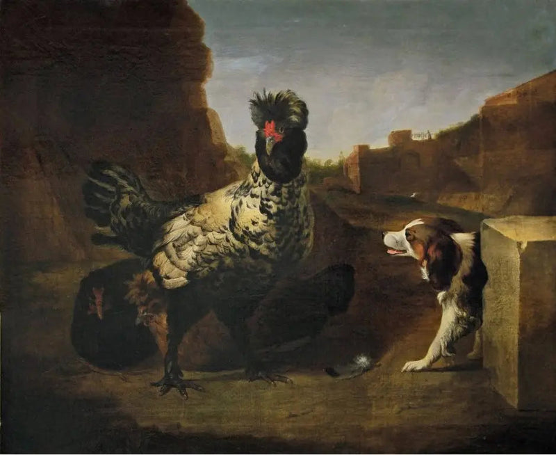 Kogut z kurami i psem - Melchior de Hondecoeter