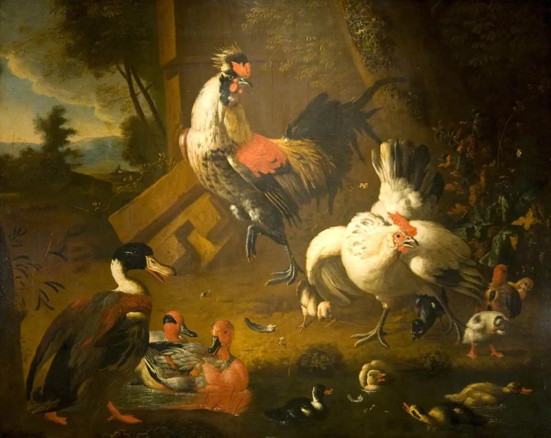 Kogut z kurą i trzema kaczkami - Melchior de Hondecoeter