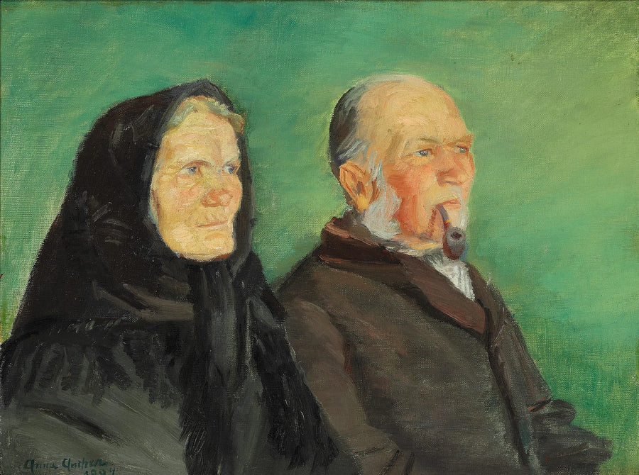 Para Skagen obchodząca złote gody na tle zieleni. - Anna Ancher