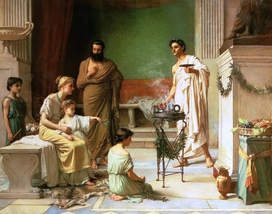 Chore dziecko przyprowadzone do świątyni Eskulapa - John William Waterhouse
