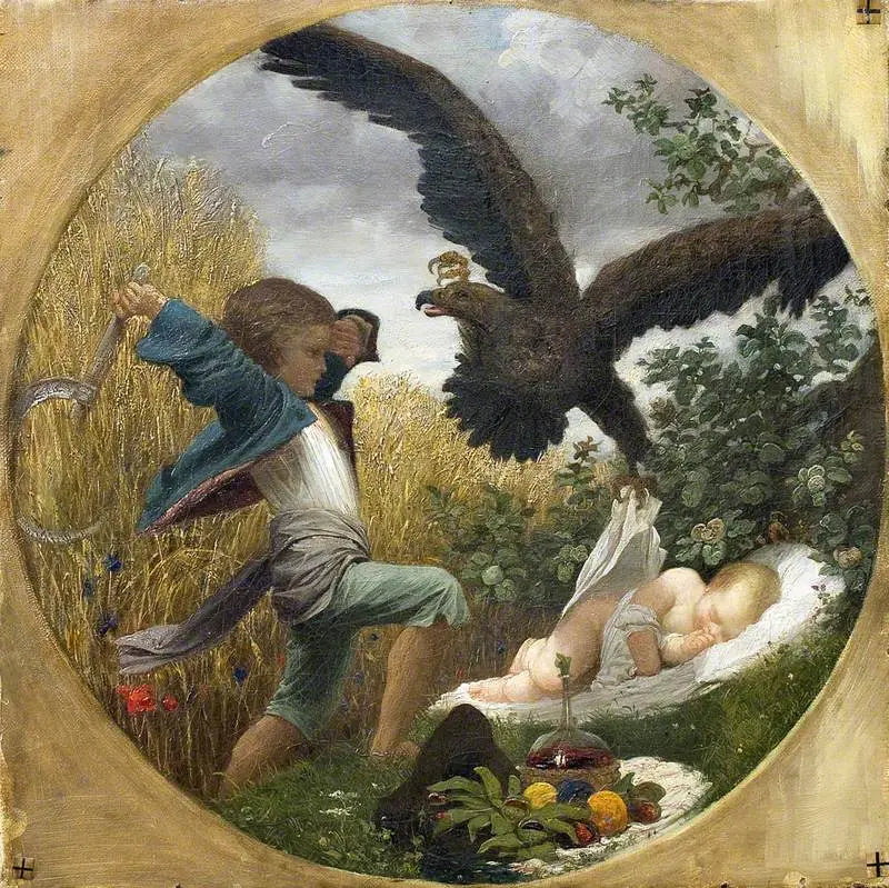 Chłopiec broniący niemowlęcia przed orłem - Frederic Leighton