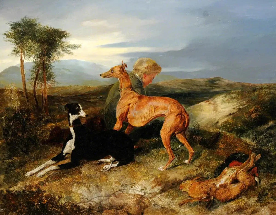 Chłopiec i dwa chartki odpoczywający - Edwin Henry Landseer