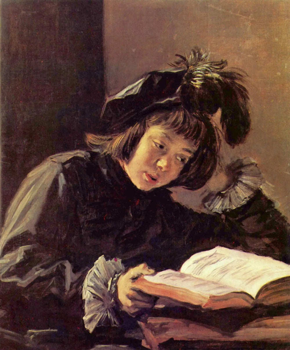 Un garçon lisant, peut-être Nicolaes Hals - Frans Hals image 1 copie peinte à la main à l’huile