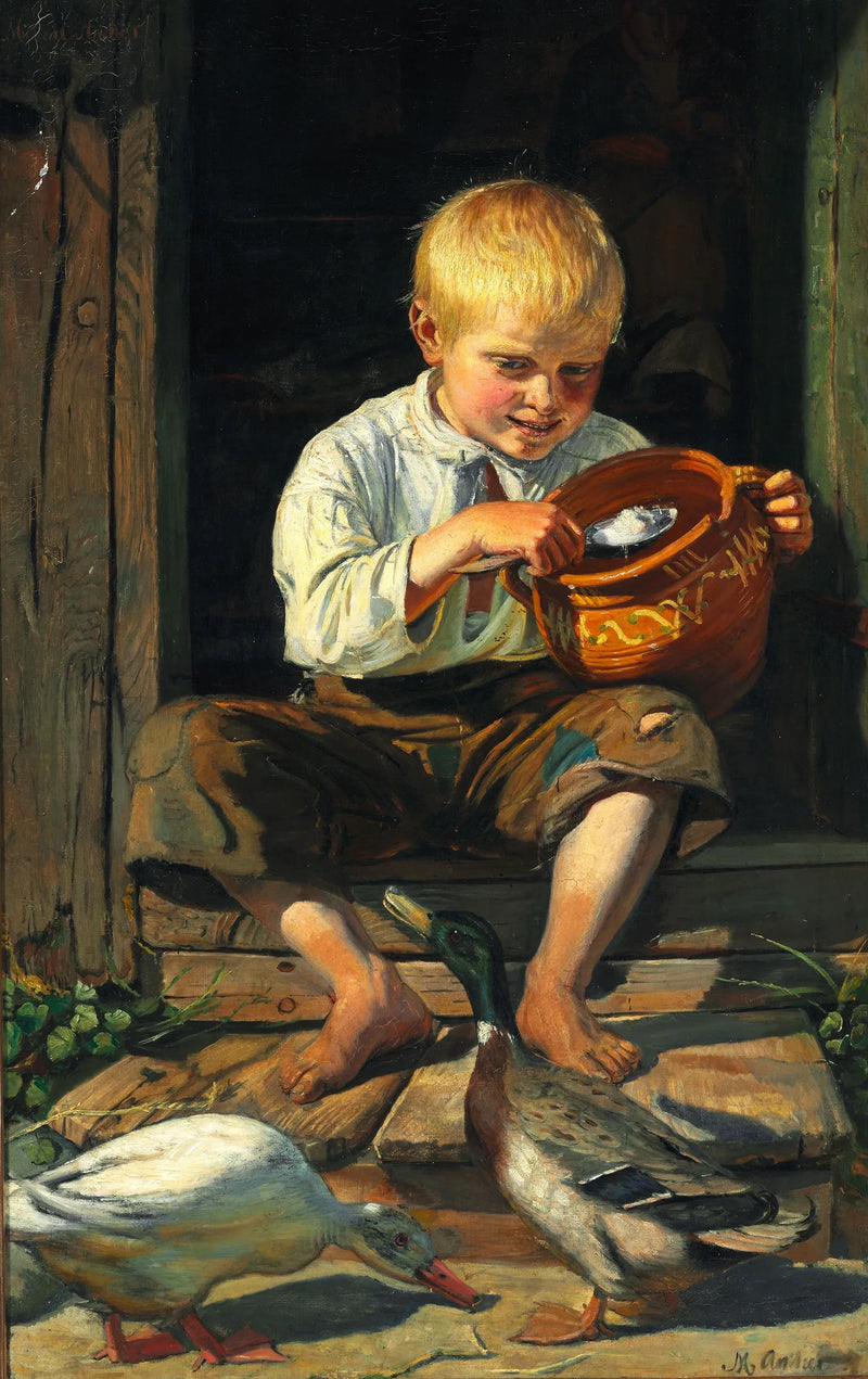 Chłopiec karmiący kaczki - Michael Peter Ancher