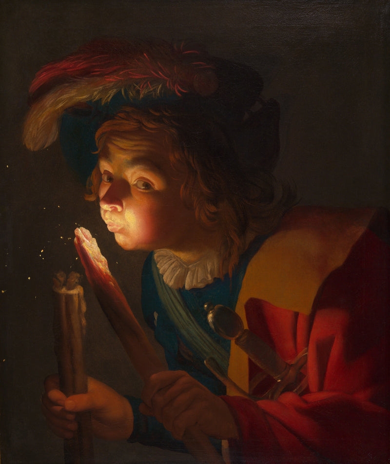 Chłopiec dmuchający w żar - Gerrit van Honthorst