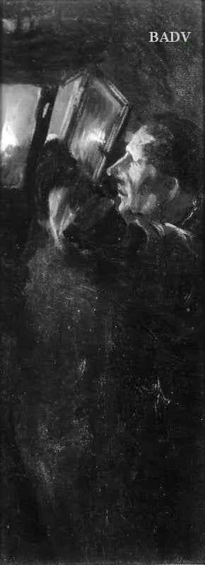 Mężczyzna zapalający latarnię - Adolph von Menzel