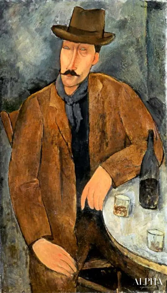 Un homme assis appuyé sur une table - Amedeo Modigliani - Reproductions de tableaux et peintures haut de gamme