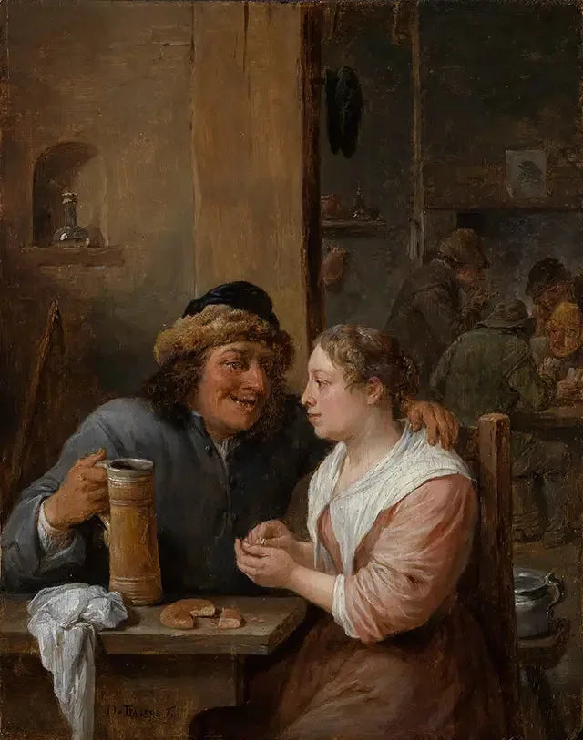Mężczyzna z kuflem piwa i młoda kobieta w tawernie - David Teniers młodszy
