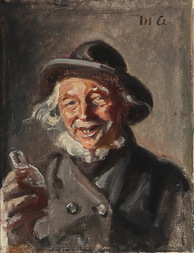Un homme heureux tenant une bouteille. - Michael Peter Ancher