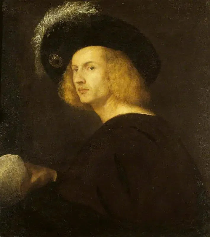 Nieznany mężczyzna w kapeluszu z czarnymi piórami - Titian