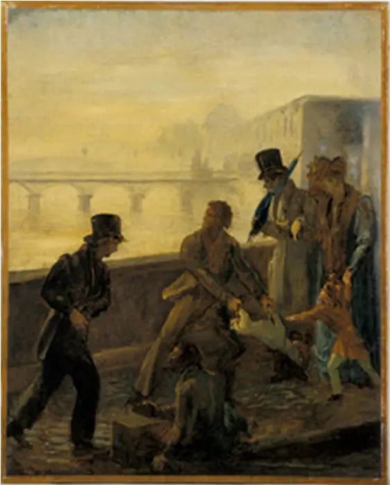 Mężczyzna rzucający psa do wody - Honoré Daumier