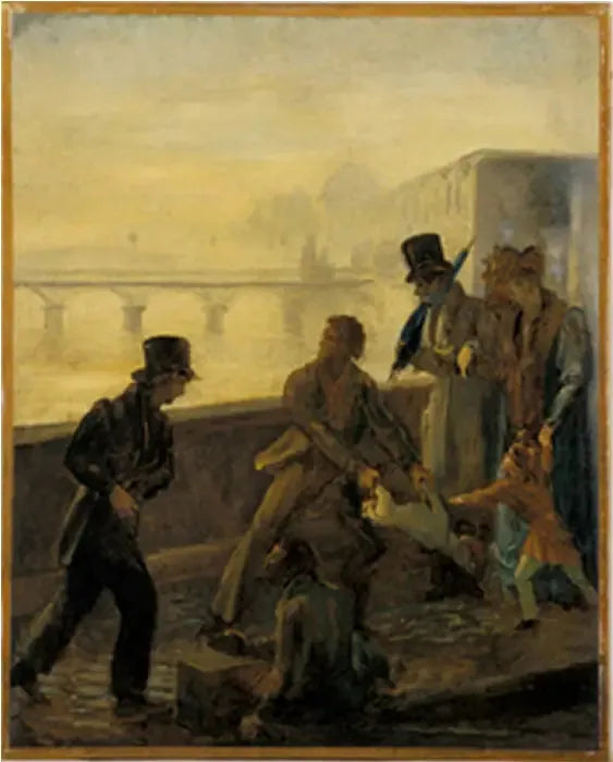 Mężczyzna rzucający psa do wody - Honoré Daumier