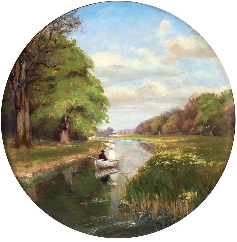 Młoda para w łódce na Odense Å. - H. A. Brendekilde
