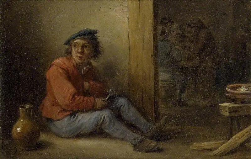Młody chłop siedzący w wnętrzu - David Teniers młodszy