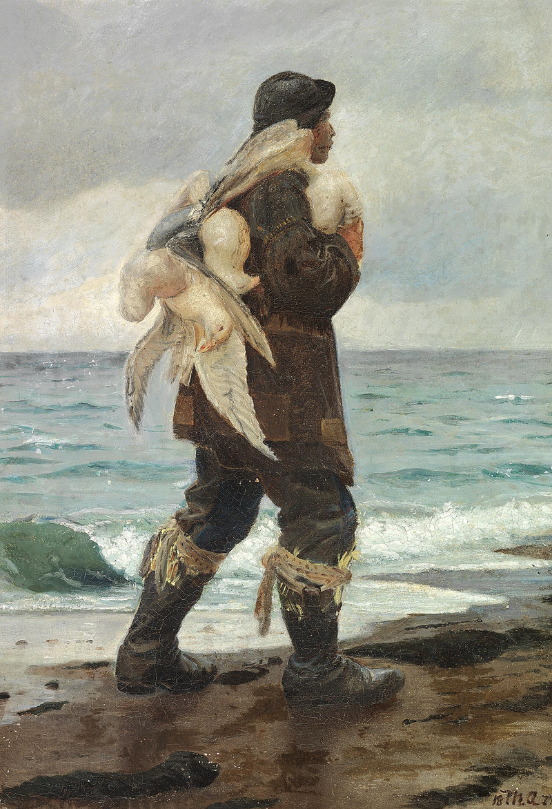 Młody rybak wraca do domu z mewami, które złapał. - Michael Peter Ancher