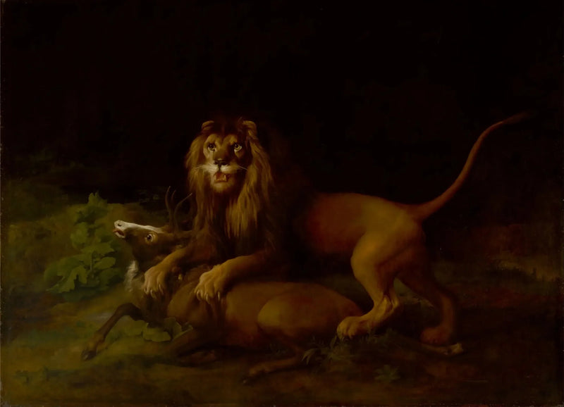 Lew atakujący jelenia - George Stubbs