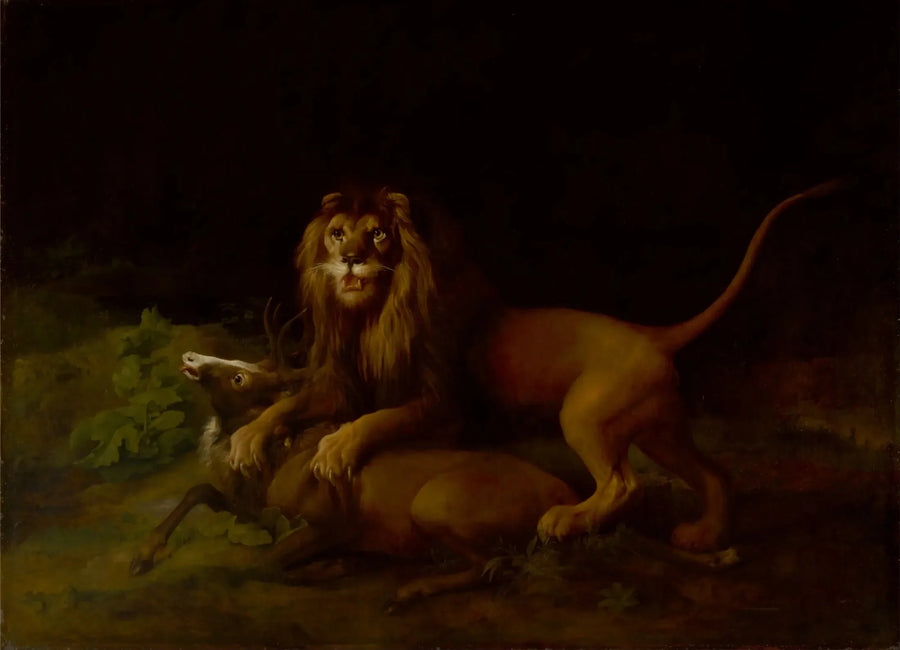 Lew atakujący jelenia - George Stubbs