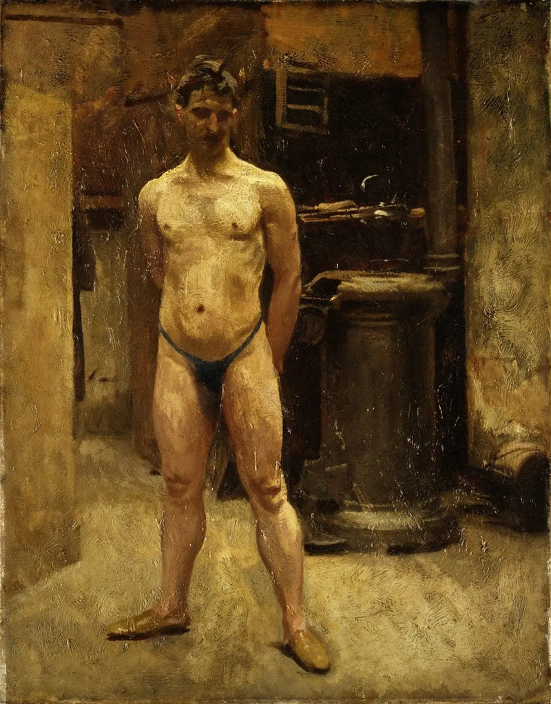 Męski manekin stojący przed piecem - John Singer Sargent
