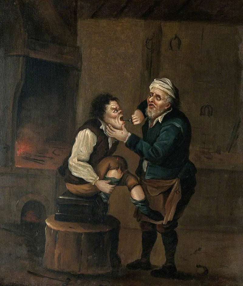 Kowal wyciąga zęba z ust mężczyzny - David Teniers Młodszy