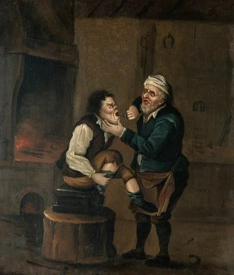Kowal wyciąga zęba z ust mężczyzny - David Teniers Młodszy