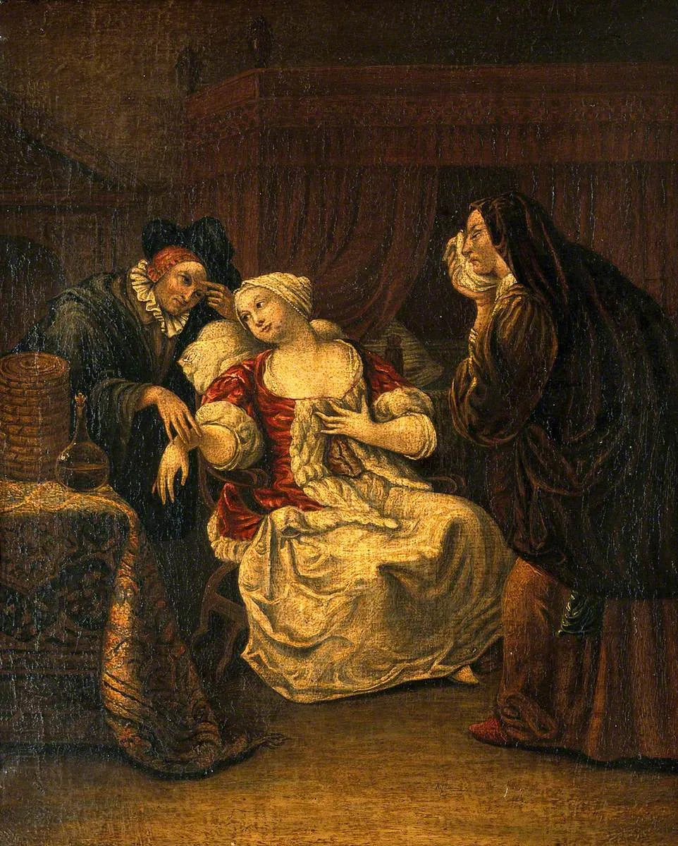 Un médecin prend le pouls d'une femme - Jan Steen image 1 copie de tableau peinte à la main