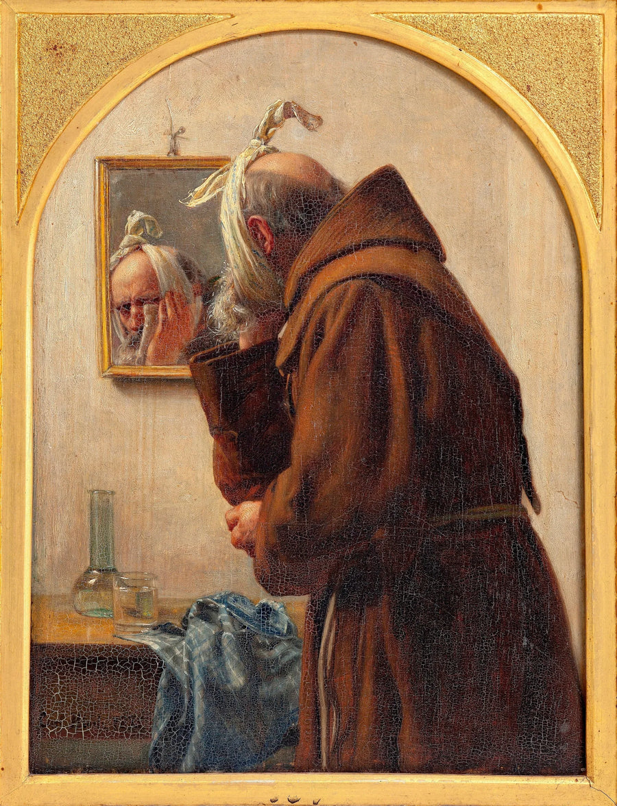 Mnich patrzy na siebie w lustrze - Carl Heinrich Bloch