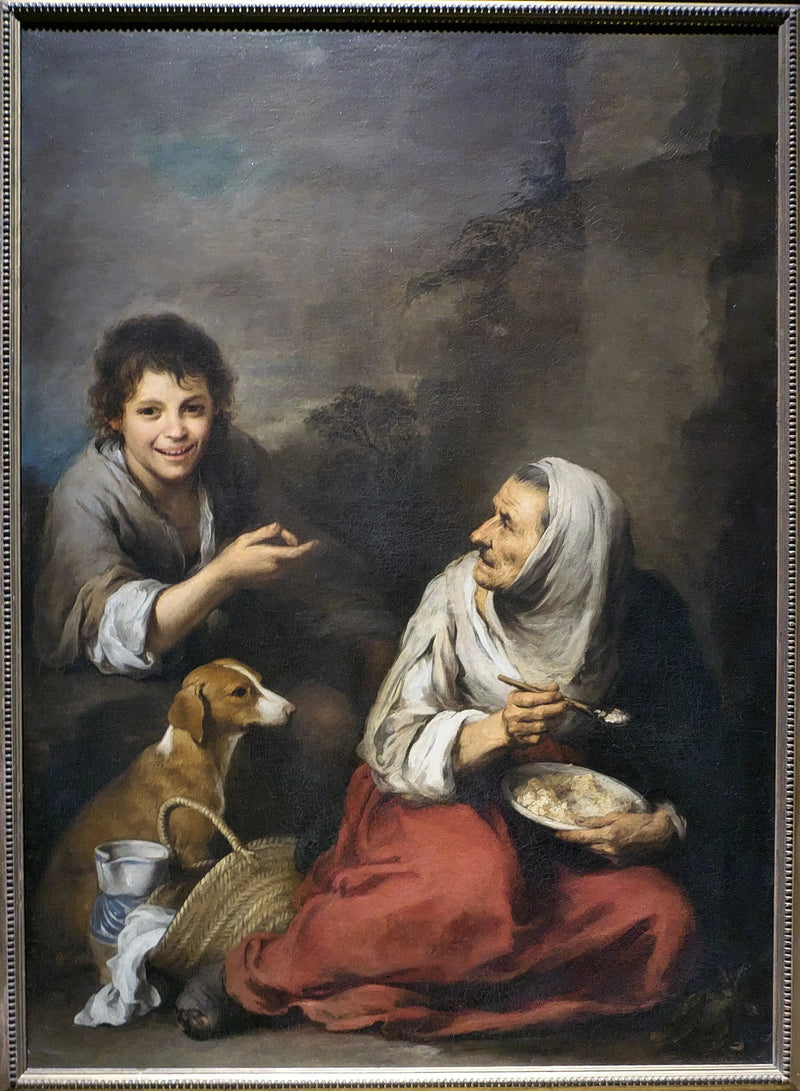 Ośmiornica naśmiewająca się z starszej kobiety jedzącej migas - Bartolomé Esteban Murillo
