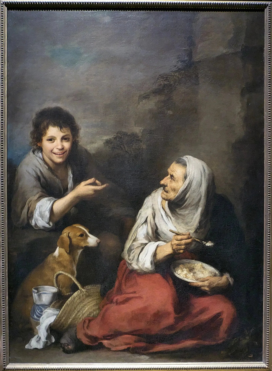 Ośmiornica naśmiewająca się z starszej kobiety jedzącej migas - Bartolomé Esteban Murillo