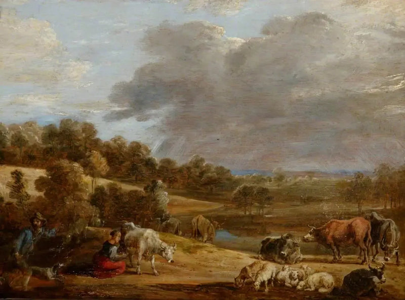 Pejzaż z kobietą dojąca krowę - David Teniers Młodszy