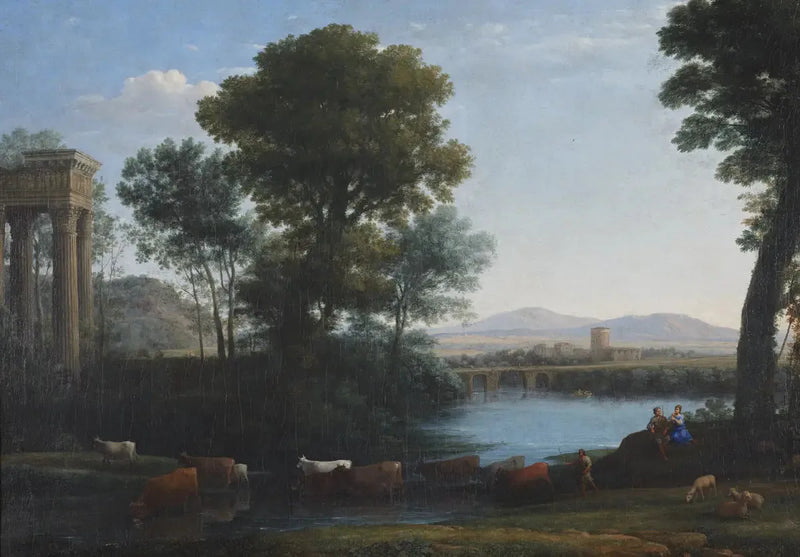 Klasyczny pejzaż z przechodzącym przez strumień bydłem - Claude Lorrain
