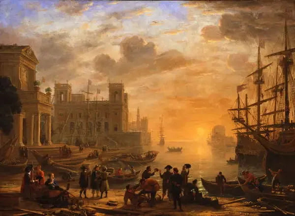 Pejzaż portowy o zachodzie słońca - Claude Lorrain