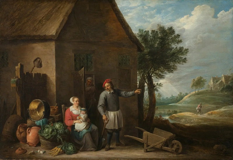 Chłop z żoną i dzieckiem przed farmą - David Teniers młodszy