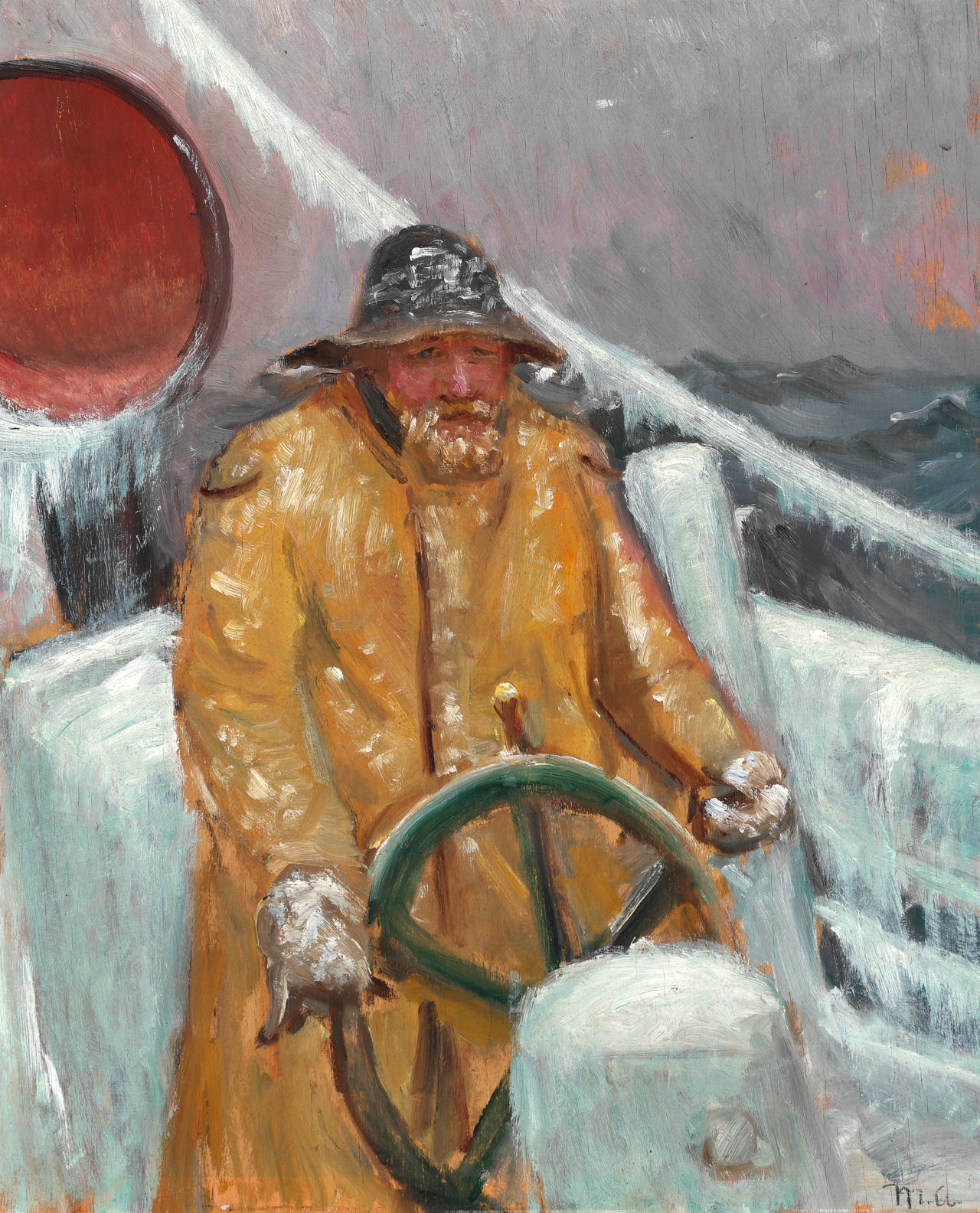 Un pêcheur à la barre d'un navire recouvert de glace. - Michael Peter Ancher image 1 reproduction réalisée par Alpha Reproduction