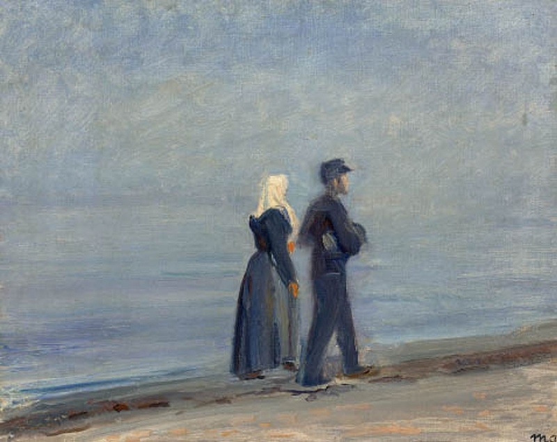 Un pêcheur et sa femme se promènent sur la plage de Skagen. - Michael Peter Ancher