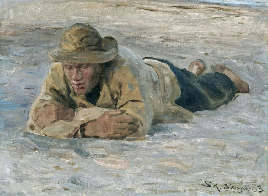 Rybak odpoczywający na piasku, klatka piersiowa oparta na ramionach - Peder Severin Krøyer