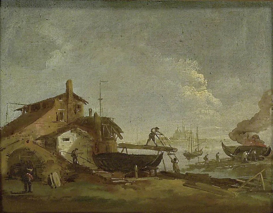Un Squero ou chantier naval vénitien - Francesco Guardi image 1 copie de tableau peinte à la main