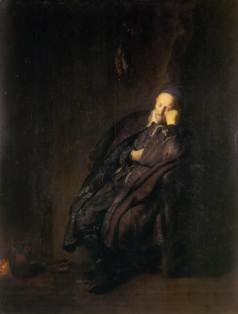 Stary człowiek śpi obok - Rembrandt
