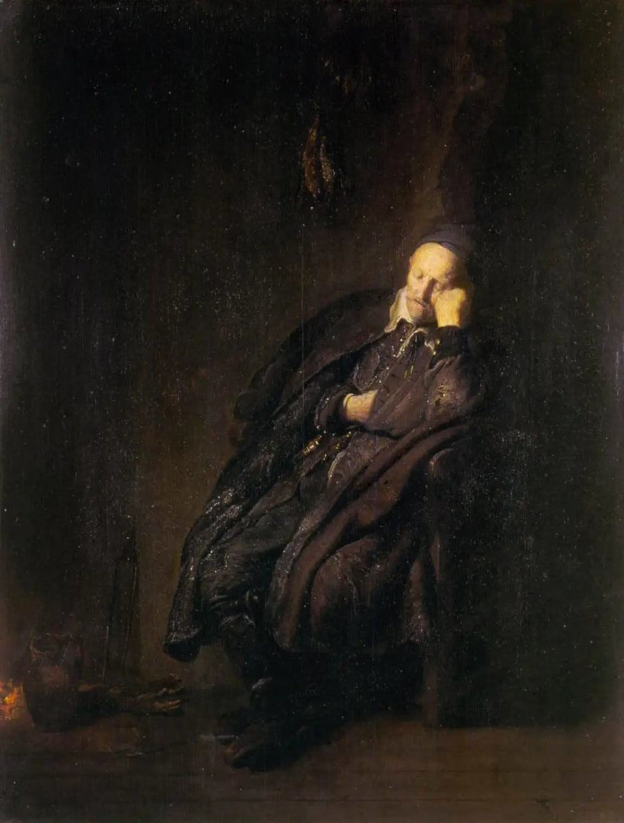 Stary człowiek śpi obok - Rembrandt