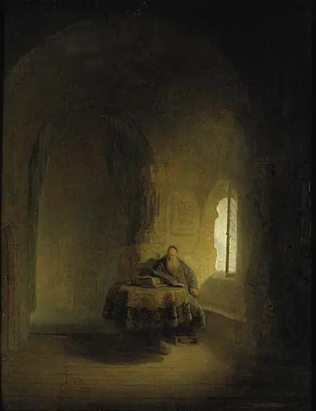 Stary uczony przy oknie w sklepionej izbie - Rembrandt