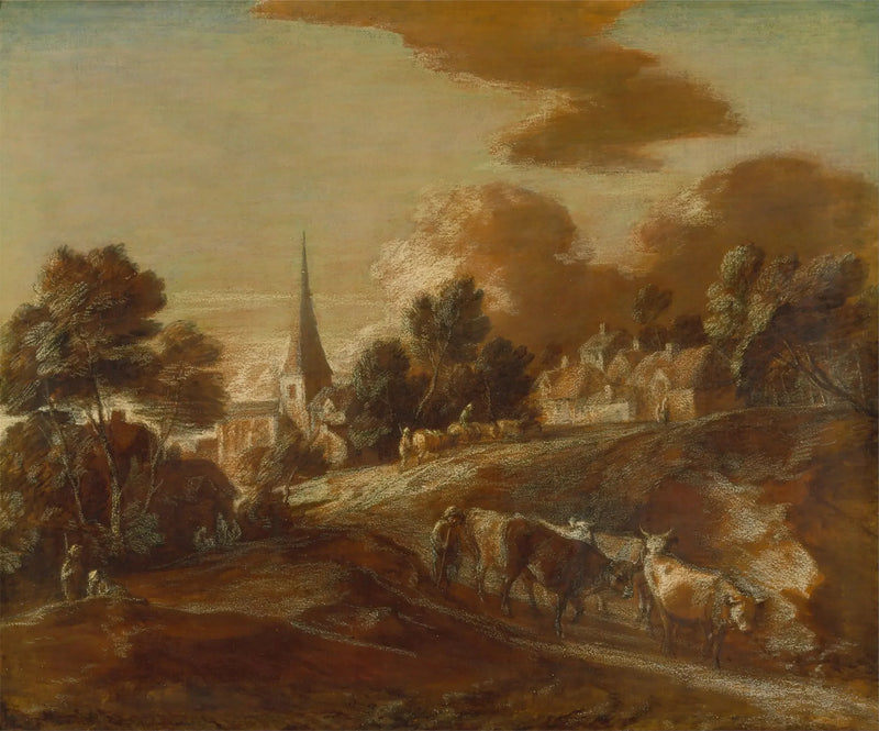 Wyimaginowana leśna wioska z psami pasterskimi i bydłem - Thomas Gainsborough