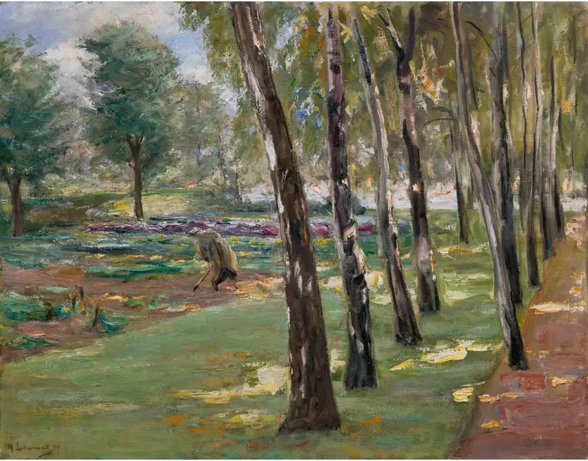 Aleja brzóz w ogrodzie Wannsee, widok na pole kapusty - Max Liebermann