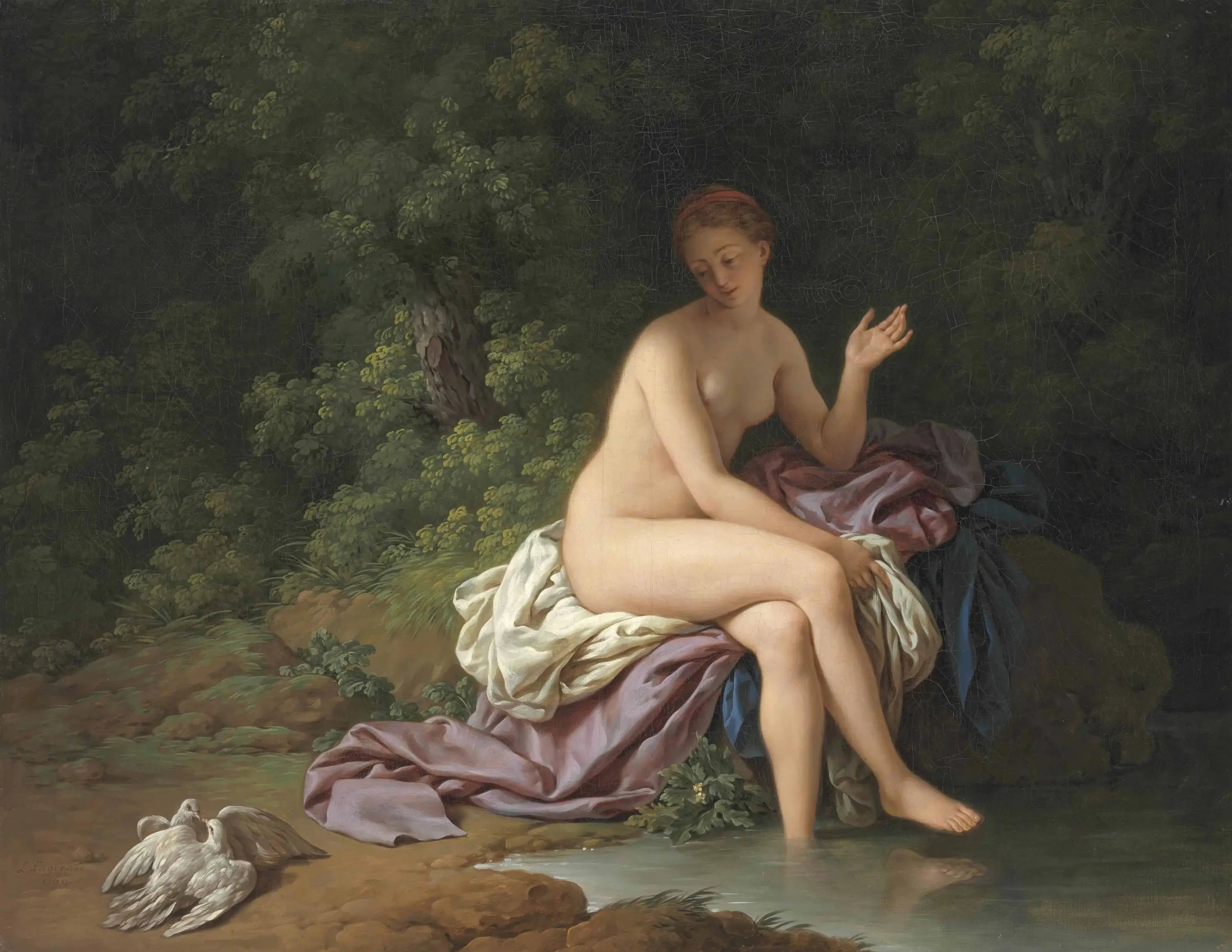 Une Baigneuse qui regarde deux Colombes se caresser - Louis Jean François Lagrenée - Alpha Reproduction