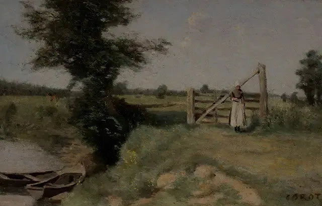 Bariera na łąkach przy brzegu kanału. Okolice Abbeville - Jean-Baptiste Camille Corot