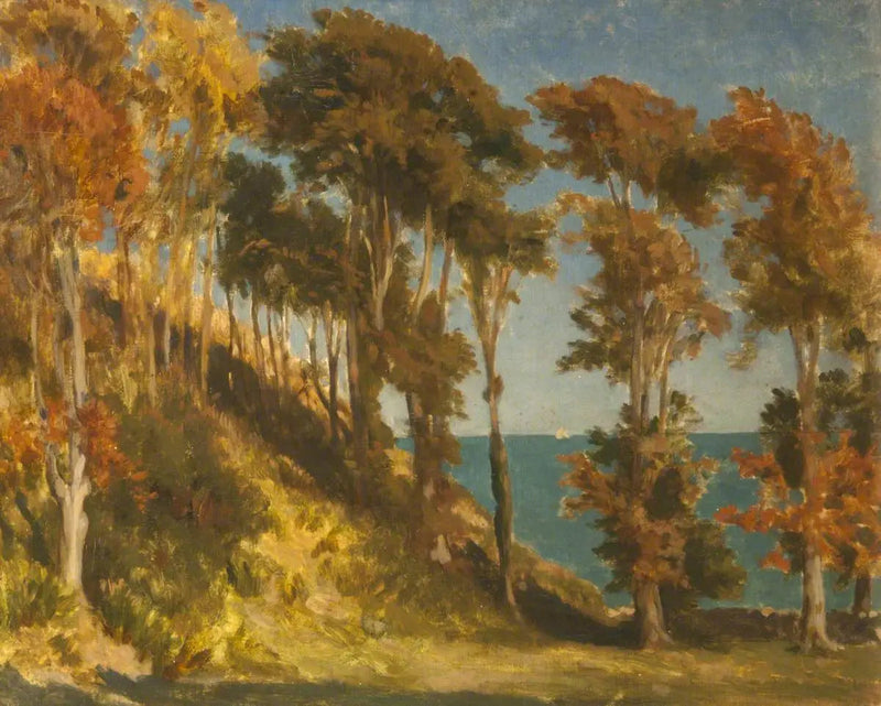 Zalesiona wzgórze z morzem w tle - Frederic Leighton