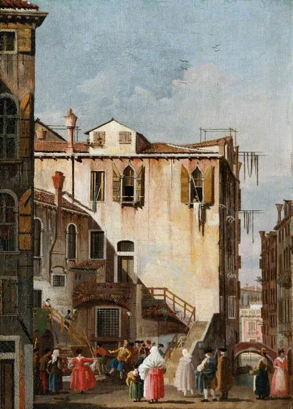 Dziedziniec w Wenecji z mężczyzną i kobietą tańczącymi - Canaletto