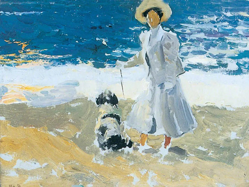 Pani z psem na plaży - Joaquín Sorolla