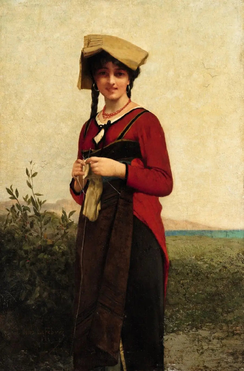 Włoska dama dziergająca - Jules Lefebvre