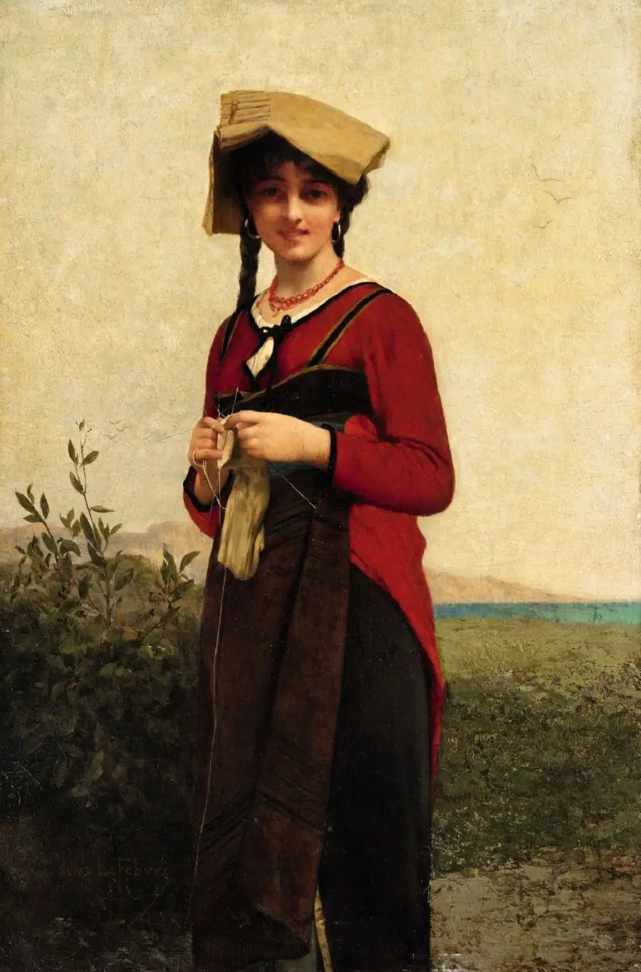 Włoska dama dziergająca - Jules Lefebvre
