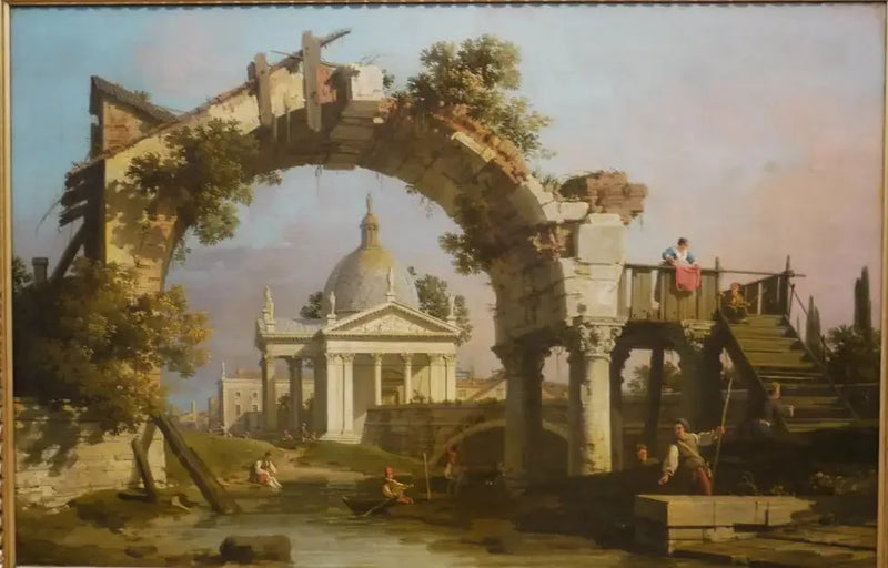 Kościół w kształcie kopuły widziany przez ruinowany łuk - Canaletto